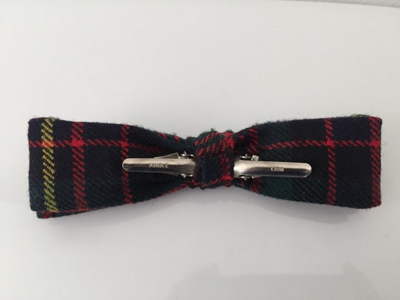 Vintage 1950s Mens Wool Bow Tie Tartan Plaid Skin… - image 3