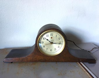 Antique 1920s Mantel Clock Wood Warren Telechron Model 502 Electric Art Deco C-Loop Hands