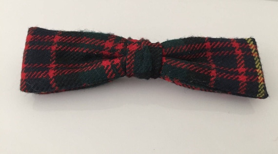 Vintage 1950s Mens Wool Bow Tie Tartan Plaid Skin… - image 1