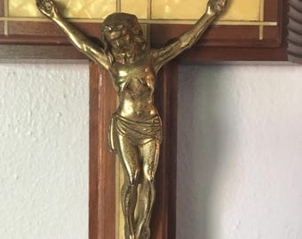 Rare Cross Art Deco Last Rites Crucifix - Metal Jesus Bakelite Sliding Wood Secret Compartment