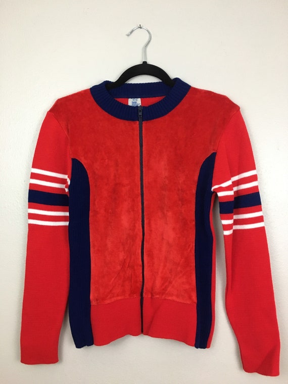 Vintage 1970s Jacket Sportswear Cardigan Red White