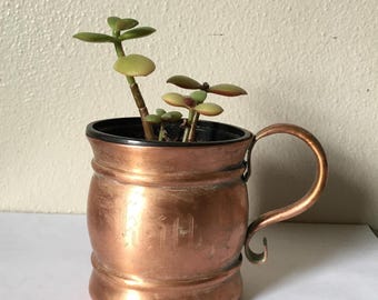 1960s Rustic Solid Copper Home Decor Planter Utensil Holder