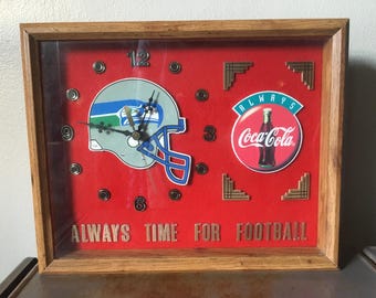1993 Seattle Seahawks Coca-Cola Shadow Box Clock Vintage Heritage Time Deluxe