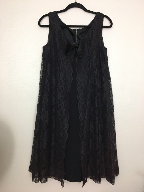 Vintage 50s60s Dress ILGWU A Line Black Lace Over… - image 1