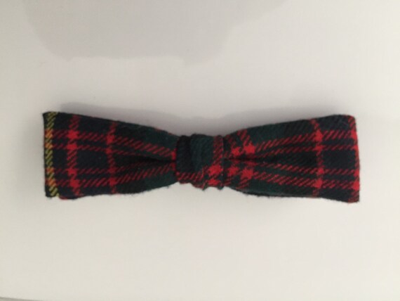 Vintage 1950s Mens Wool Bow Tie Tartan Plaid Skin… - image 2