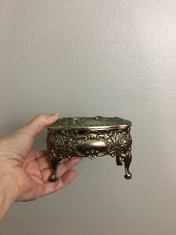 Vintage 1950s Jewelry Box Footed Trinket Containe… - image 4