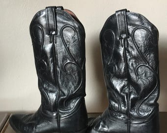 Vintage 1990s Dan Post Cowboy Boot Mignon Leather "Mistie" Western Thorn Vine (Size 7)