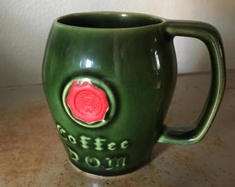 Vintage 1960s McCoy Pottery Forest Green Coffee DOM Benedictine Liqueur Promo Mug - USA