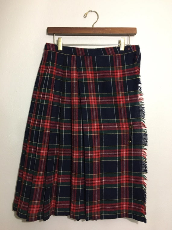Vintage 70s/80s Skirt Wool Plaid Fringe UNION ILG… - image 1