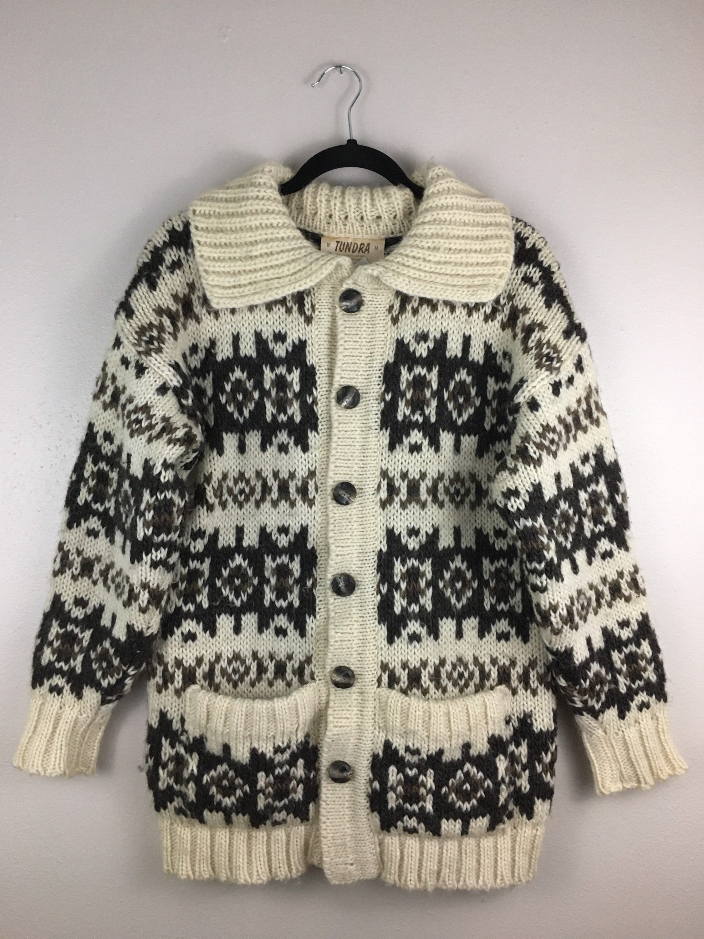 Vintage 1950s Cardigan Sweater Icelandic Lopi Wool Beige Brown - Etsy