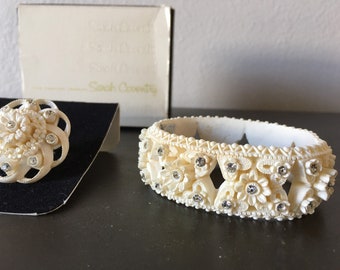 Vintage 1950s Sarah Coventry Celluloid Rhinestone Bracelet Earring Set
