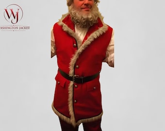 Chaleco de lana roja de Papá Noel de Kurt Russell de la película Las Crónicas de Navidad para cosplay de invierno, prenda de abrigo clásica para fiestas navideñas para hombre