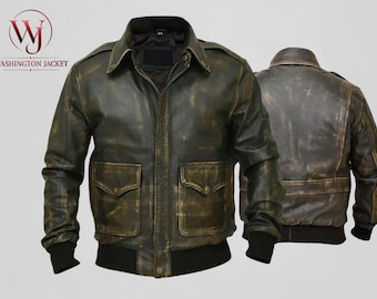 Chaqueta bomber de aviador A2 de cuero genuino marrón clásico vintage de primera calidad para hombre, prenda de abrigo cálida e informal para el invierno.
