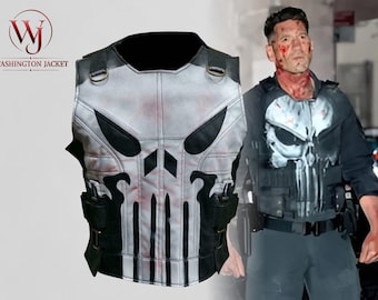 Chaleco táctico de cuero con calavera de Vigilante de la serie Marvel The Punisher (Frank Castle, Jon Bernthal), auténtico disfraz de cosplay de la serie de televisión de acción.