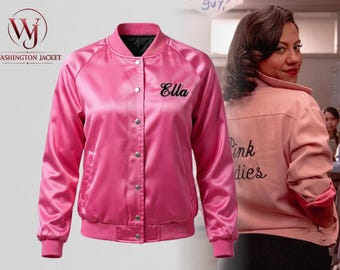 Chaqueta de satén rosa auténtica de Rydell de Grease Rise Of The Pink Ladies (Museo Musical de la Escuela Secundaria), disfraz de cosplay de la serie de televisión retro de los años 50.