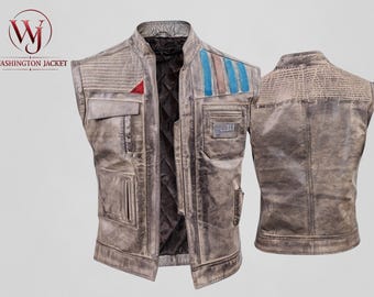 Gilet da cosplay in vera pelle di Finn Poe Dameron da Star Wars: Il Risveglio della Forza, capospalla da combattente della resistenza fantascientifica per Halloween