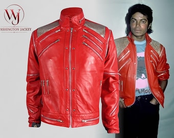 Chaqueta de cosplay de cuero rojo con múltiples cremalleras del videoclip de Michael Jackson "Beat It" de 1983, abrigo tributo al rey del pop.