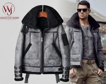 Giacca invernale da aviatore RAF B3 Bomber in vera pelle di montone grigia di alta qualità, classico capospalla militare vintage da motociclista