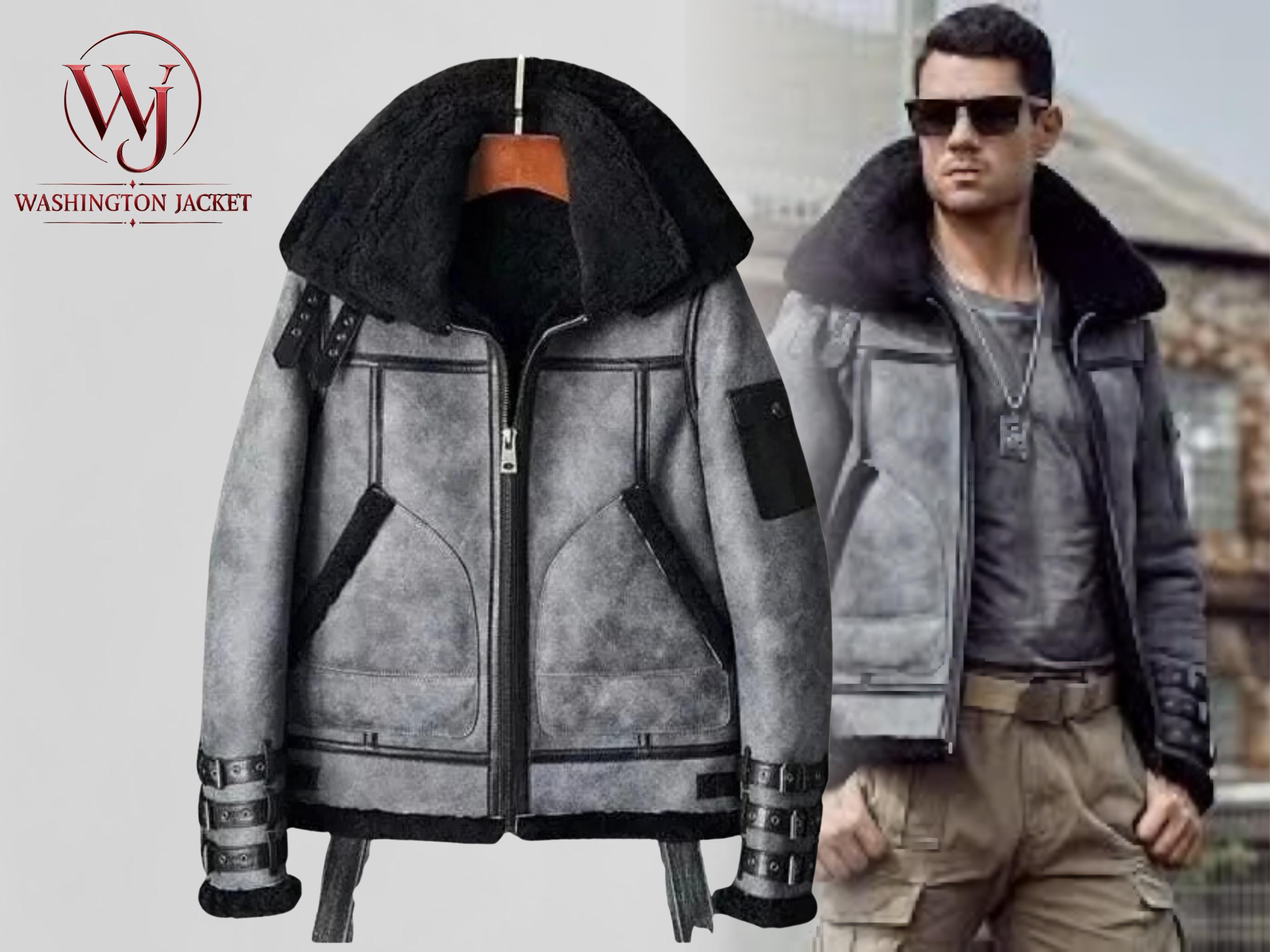Grey Men Shearling Jacket - Etsy