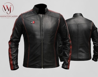 Chaqueta de cosplay de armadura de cuero auténtico N7 del Comandante Shepard de Mass Effect 3 para hombre, prenda de abrigo de ciencia ficción del videojuego Reaper War.