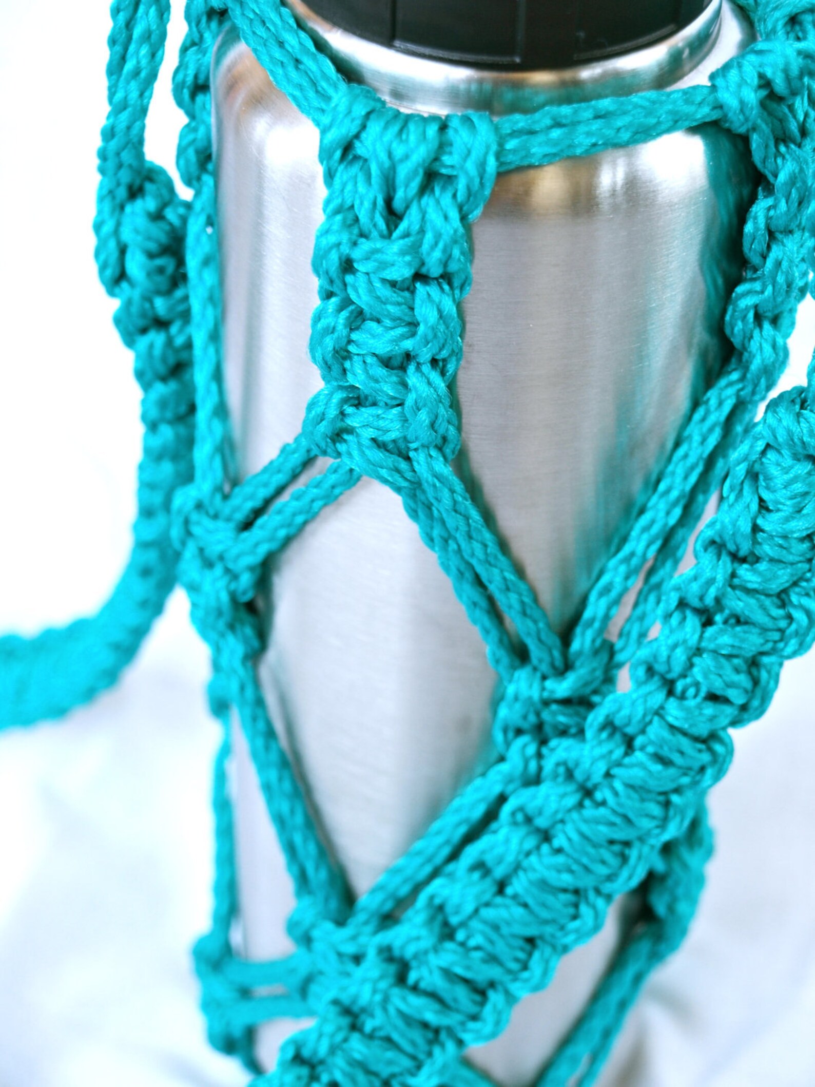 Macrame Water Bottle Holder in Teal Etsy