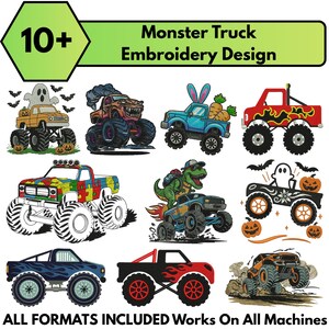 Monster Truck Machine Embroidery Design Dino Monster Truck Embroidery Design T-Rex Machine Embroidery File Monster Trucks Pes Files Download
