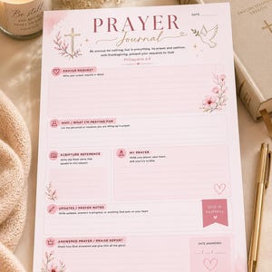 Prayer Journal Printable | Christian Prayer Worksheet | Prayer Request Tracker | Scripture Reflection | Answered Prayer Journal PDF