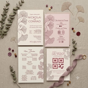 Filipino Wedding Invitation Suite | Burgundy Ginkgo Canva Template (Instant Download)