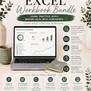 Excel Cheat Sheet & Practice Workbook Bundle | Beginner to Advanced Formulas (Digital Download)