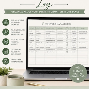 The Operations Desk™ Password Manager Log | Account Login Organizer | Digital Excel Spreadsheet |
