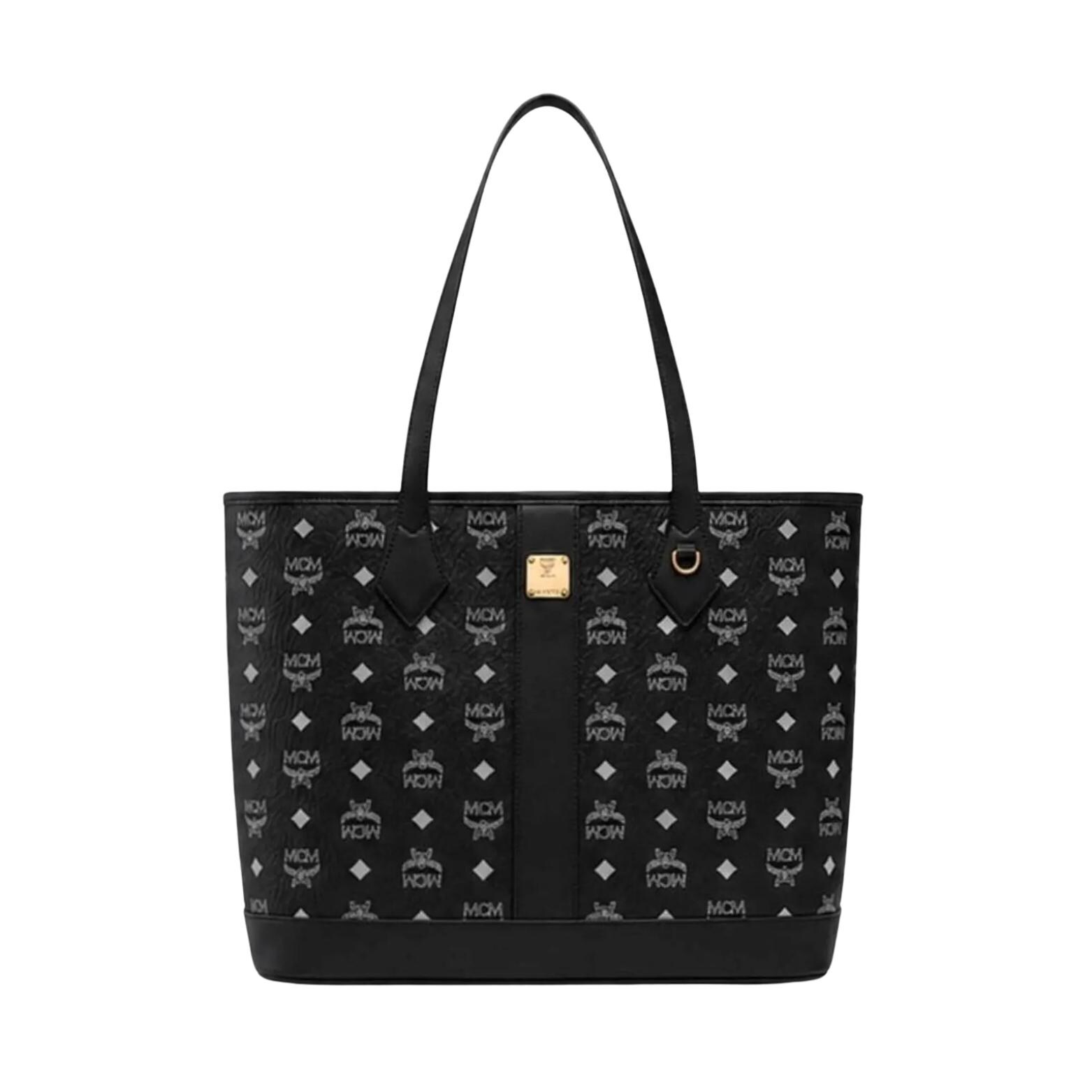 MCM ブラック ヴィセトス トートバッグ、モノグラム ショッパー 