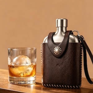 Flasque vintage enveloppée de cuir, bouteille de whisky en acier inoxydable de 500 ml, étui cousu main