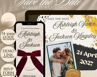 Modèle de site Web « Save the Date » pour mariage Golden Hour, invitation électronique coucher de soleil éthérée (téléchargement numérique)