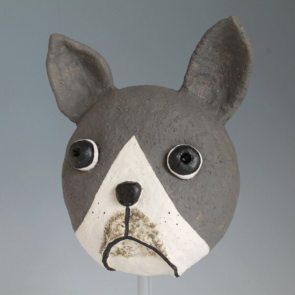 Ceramic Wall Mask, French bulldog, Frenchie mask, Stoneware Sculpture, Wall Hanging Art, Original Art