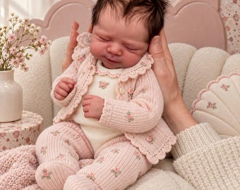 Reborn Baby Doll with Brown Hair | 48cm Sleeping Cloth Body Doll for Cuddling