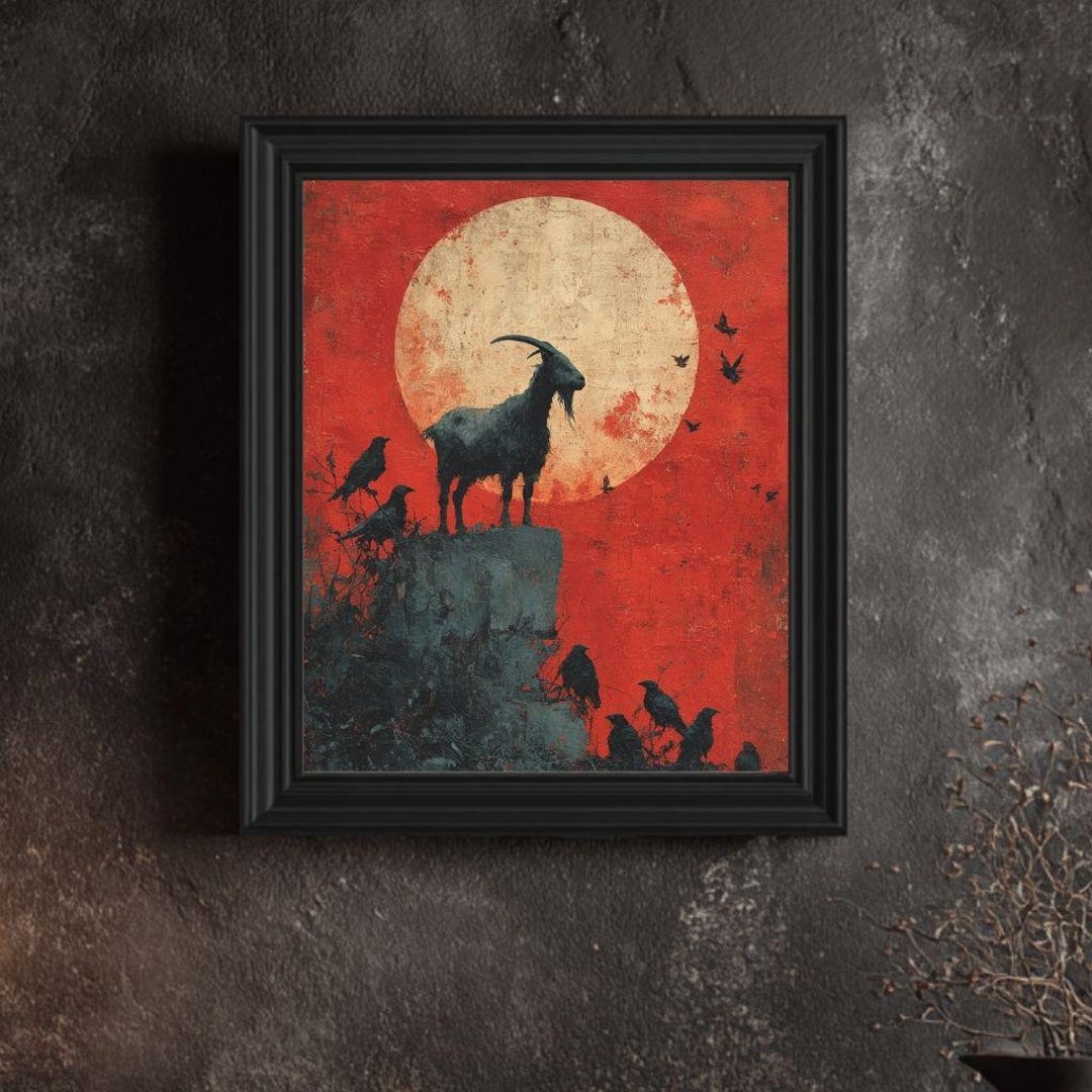 Gothic Goat Dark Gothic Goat Wall Art Printable, Vintage Occult Oil Painting Decor ...