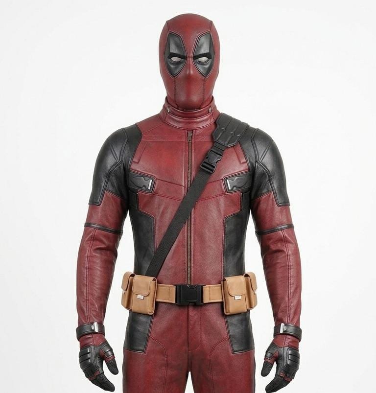 Deadpool Inspired Red Black Superhero Leather Suit, Custom Handmade Cosplay Costume, Comic Style Armor
