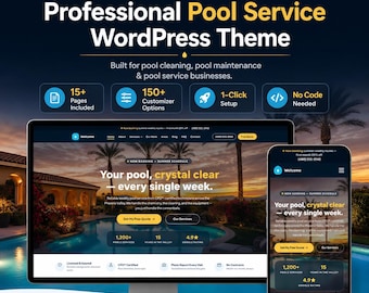 Professional Pool Cleaning Website Template, Cabana WordPress Theme for Pool Service Companies