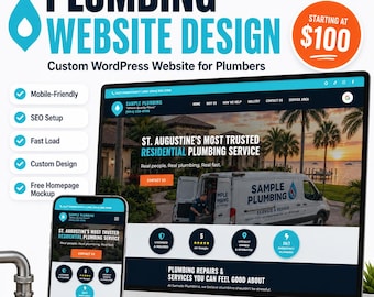 Professional Plumbing Website Design Package, Custom WordPress Website for Plumbers, Contractor Website Design, Local Business Site