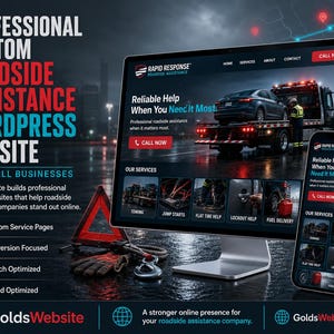 Professional Roadside Assistance WordPress Website, 10 Page Custom Web Design, Responsive Website for Small Service Companies