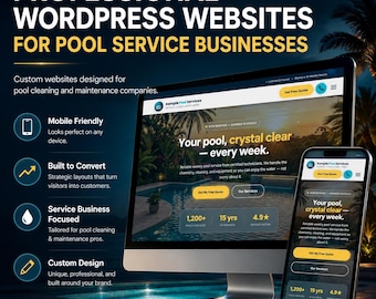 Professional Pool Service Website Design Package, Custom WordPress Website for Pool Cleaning Business, Premium Service Website