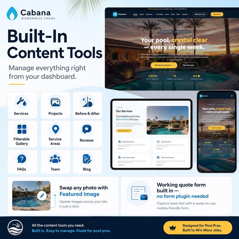 Professional Pool Company WordPress Theme, Cabana Website Template for Pool Cleaning & Service Businesses image 4