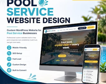 Professional Pool Service Website Design Package, Custom WordPress Website for Pool Cleaning Business, Premium Service Website