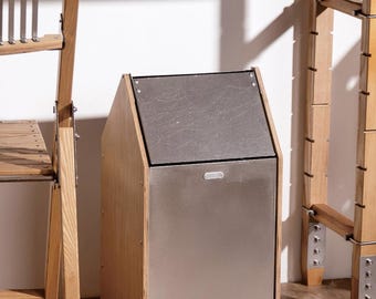 Handmade Stainless Steel Wood House Trash Can | Industrial Minimalist Metal Waste Bin