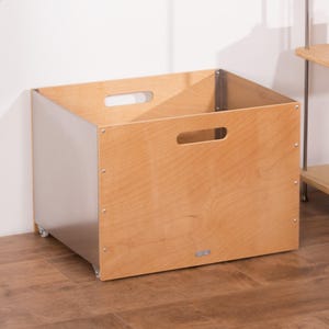 Stackable Wooden Storage Bin, Moveable Toy Box on Wheels, Birch Wood Chest