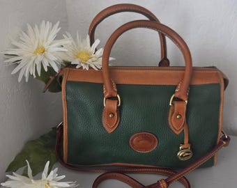 Pristine Vintage "DOONEY & BOURKE" All  Weather, Leather Satchel Bag, Early 90s,Fir Green, USA