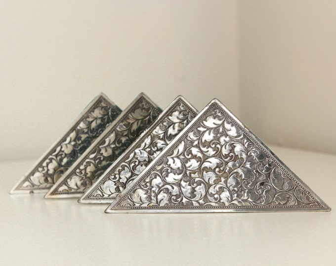 Vintage Silverplate Desk Blotter Corners by Eleanor Claire Filagree