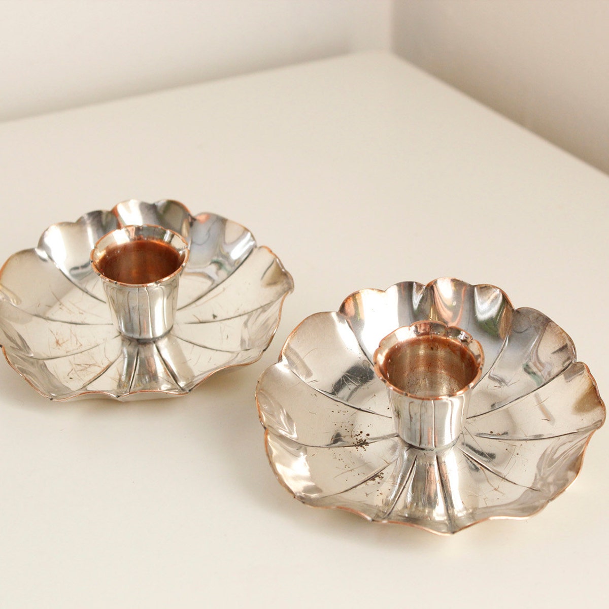 Arts & Crafts Style Lily Pad Candlesticks, Unsigned Vintage Pair, Silver Over Copper - Etsy