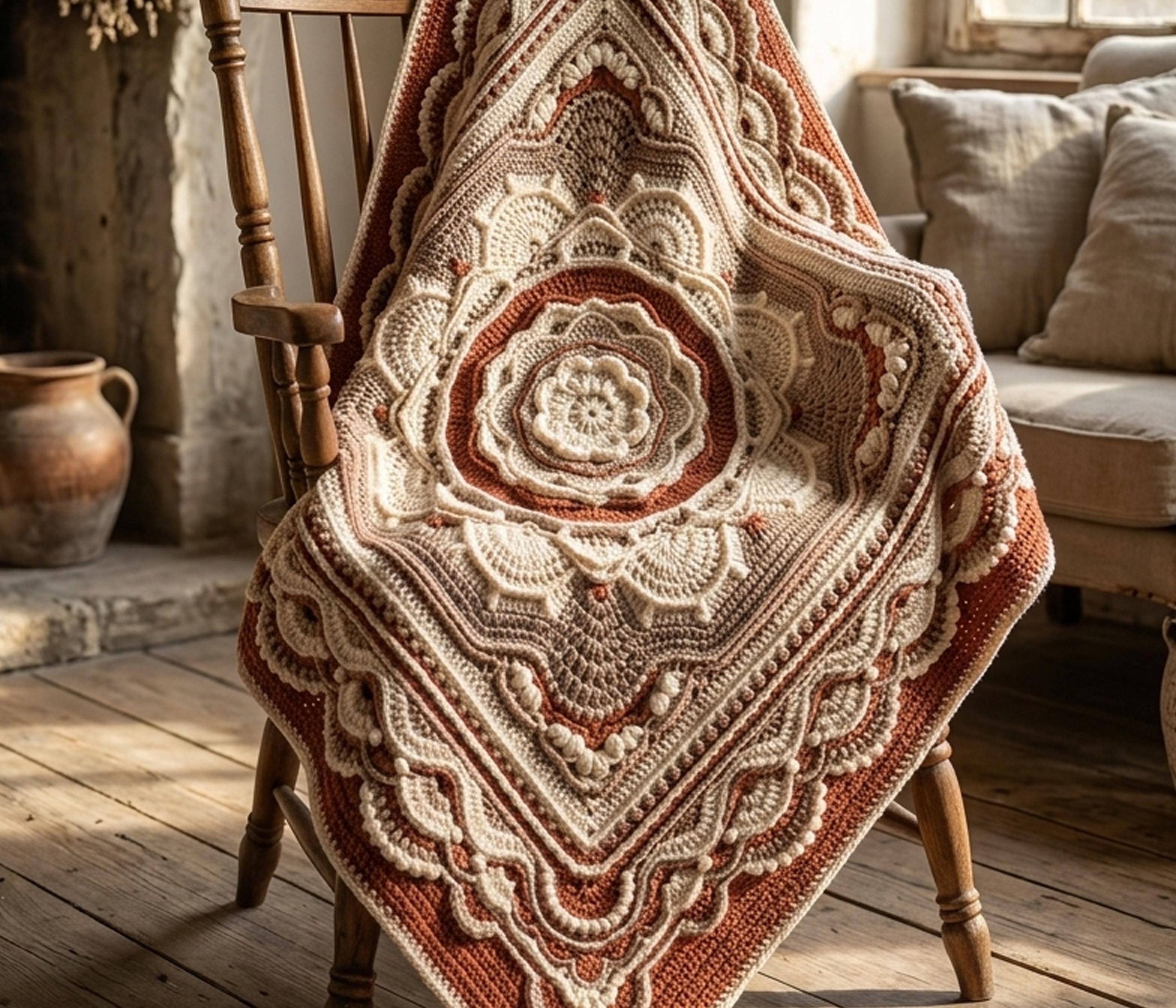 Boho Mandala Crochet Rug Pattern, Textured Square Carpet PDF, Modern ...