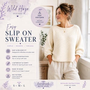 Easy Slip On Sweater Crochet Pattern PDF, Women's Crochet Pullover, Oversized Sweater Pattern, S M L